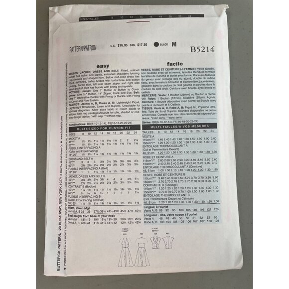 Butterick B5214 Sewing Pattern Size 16-24 Jacket Dress & Belt Retro '47 NEW - Picture 3 of 7